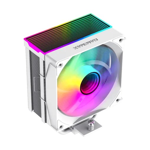 Cod. 154  Air cooler CPU GAMEMAX Sigma 550 Infinity WH / 5*tubos térmicos / TDP 220W / efecto de luz de espacio infinito / Compatible: Intel Intel LGA1851/1700/115X/1366 y AMD AM5/AM4 / AURA SYNC 3 pines (M/F), PWM 4 pines