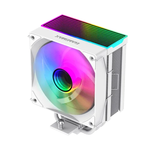 Cod. 154  Air cooler CPU GAMEMAX Sigma 550 Infinity WH / 5*tubos térmicos / TDP 220W / efecto de luz de espacio infinito / Compatible: Intel Intel LGA1851/1700/115X/1366 y AMD AM5/AM4 / AURA SYNC 3 pines (M/F), PWM 4 pines