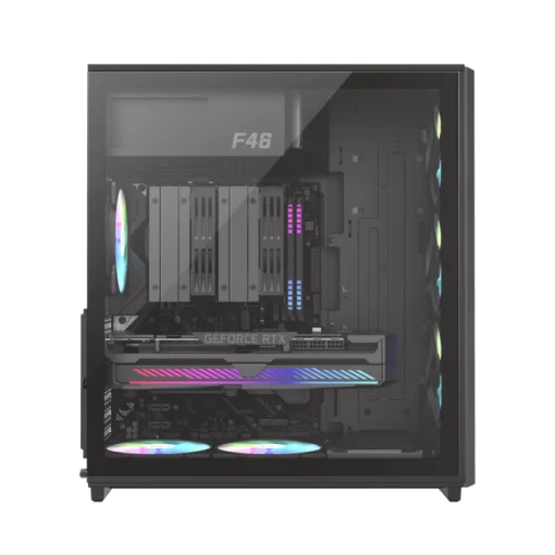 Cod. 356 Case GAMEMAX F46 BK / ATX&nbsp;/ 1*USB-C, 2*USB3.0 / frontal Mesh Optimizado P/Flujo de Aire y lat. vidrio templado&nbsp;/ admite refri. l&iacute;quida 360&deg; &amp; VGA 350mm / M&oacute;dulo I/O intercambiables / Incluye 4*Fans ARGB 120mm