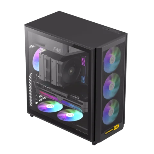 Cod. 356 Case GAMEMAX F46 BK / ATX&nbsp;/ 1*USB-C, 2*USB3.0 / frontal Mesh Optimizado P/Flujo de Aire y lat. vidrio templado&nbsp;/ admite refri. l&iacute;quida 360&deg; &amp; VGA 350mm / M&oacute;dulo I/O intercambiables / Incluye 4*Fans ARGB 120mm