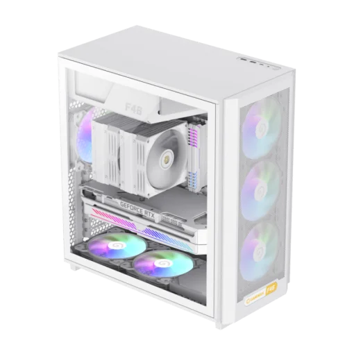 Cod. 357 Case GAMEMAX F46 WH / ATX&nbsp;/ 1*USB-C, 2*USB3.0 / frontal Mesh Optimizado P/Flujo de Aire y lat. vidrio templado&nbsp;/ admite refri. l&iacute;quida 360&deg; &amp; VGA 350mm / M&oacute;dulo I/O intercambiables / Incluye 4*Fans ARGB 120mm