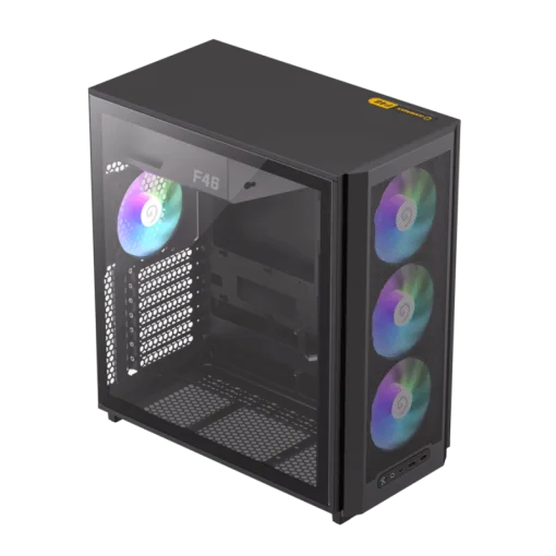 Cod. 356 Case GAMEMAX F46 BK / ATX&nbsp;/ 1*USB-C, 2*USB3.0 / frontal Mesh Optimizado P/Flujo de Aire y lat. vidrio templado&nbsp;/ admite refri. l&iacute;quida 360&deg; &amp; VGA 350mm / M&oacute;dulo I/O intercambiables / Incluye 4*Fans ARGB 120mm