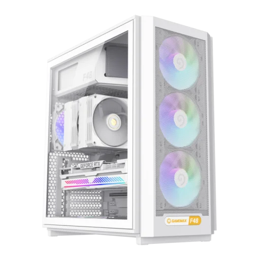 Cod. 357 Case GAMEMAX F46 WH / ATX&nbsp;/ 1*USB-C, 2*USB3.0 / frontal Mesh Optimizado P/Flujo de Aire y lat. vidrio templado&nbsp;/ admite refri. l&iacute;quida 360&deg; &amp; VGA 350mm / M&oacute;dulo I/O intercambiables / Incluye 4*Fans ARGB 120mm