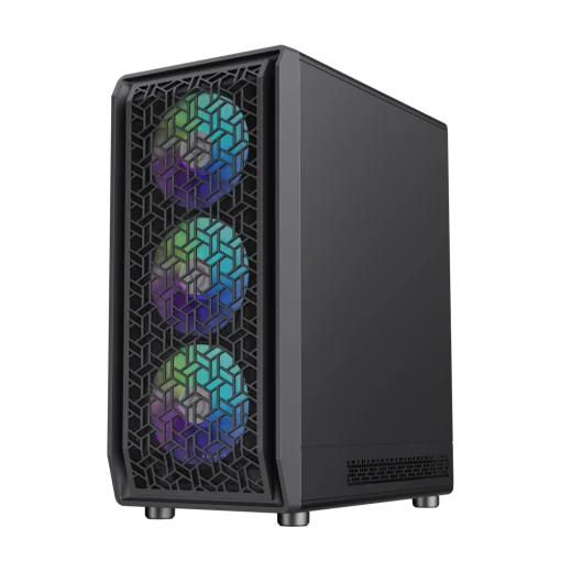 Cod. 324 Case GAMEMAX FORGE MB / lateral vidrio templado y frontal diseño parrilla ABS / 1*USB3.0 + 1*USB2.0 + 1*Tipo-C / Audio HD / Incluye: 4*ventiladores ARGB 120mm