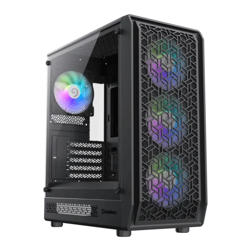 Cod. 324 Case GAMEMAX FORGE MB / lateral vidrio templado y frontal diseño parrilla ABS / 1*USB3.0 + 1*USB2.0 + 1*Tipo-C / Audio HD / Incluye: 4*ventiladores ARGB 120mm