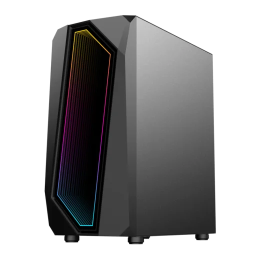 Cod. 321 Case GAMEMAX Time Bandit / frontal Espejo Infinito + Tiras ARGB y Panel lateral Vidrio templado / 1*USB3.0 + 2*USB2.0 / Audio HD / Incluye: 3*ventiladores 12mm. ARGB + Controlador ARGB PWM de 6 puertos
