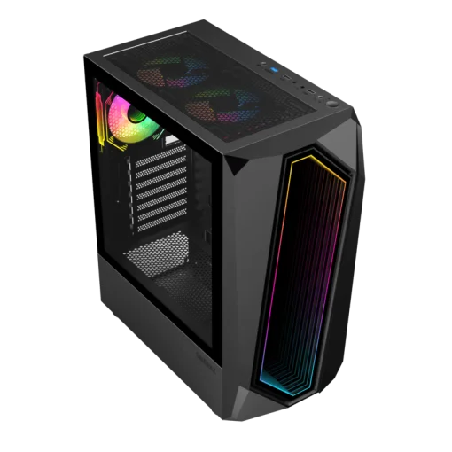 Cod. 321 Case GAMEMAX Time Bandit / frontal Espejo Infinito + Tiras ARGB y Panel lateral Vidrio templado / 1*USB3.0 + 2*USB2.0 / Audio HD / Incluye: 3*ventiladores 12mm. ARGB + Controlador ARGB PWM de 6 puertos