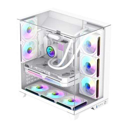 Cod 343 Case GAMEMAX Infinity Plus White&nbsp;/ ATX / USB3.1/USB-C / Dise&ntilde;o Vista Panor&aacute;mica 3 lados vidrios templados / cables y tubos ocultos / admite: refri. l&iacute;quida 360&deg;, VGA 400mm &amp; soporta hasta 8 fans
