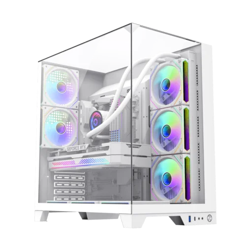 Cod 343 Case GAMEMAX Infinity Plus White&nbsp;/ ATX / USB3.1/USB-C / Dise&ntilde;o Vista Panor&aacute;mica 3 lados vidrios templados / cables y tubos ocultos / admite: refri. l&iacute;quida 360&deg;, VGA 400mm &amp; soporta hasta 8 fans