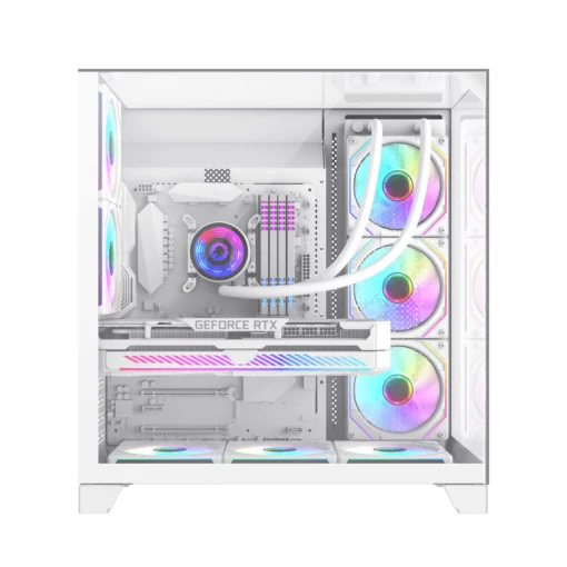 Cod 343 Case GAMEMAX Infinity Plus White&nbsp;/ ATX / USB3.1/USB-C / Dise&ntilde;o Vista Panor&aacute;mica 3 lados vidrios templados / cables y tubos ocultos / admite: refri. l&iacute;quida 360&deg;, VGA 400mm &amp; soporta hasta 8 fans