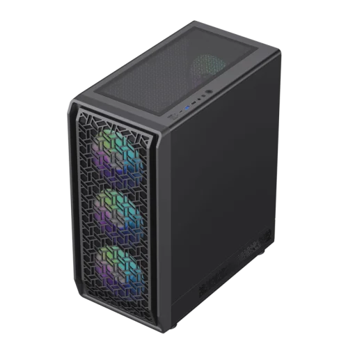 Cod. 324 Case GAMEMAX FORGE MB / lateral vidrio templado y frontal diseño parrilla ABS / 1*USB3.0 + 1*USB2.0 + 1*Tipo-C / Audio HD / Incluye: 4*ventiladores ARGB 120mm