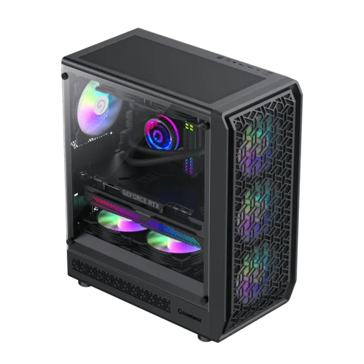 Cod. 324 Case GAMEMAX FORGE MB / lateral vidrio templado y frontal diseño parrilla ABS / 1*USB3.0 + 1*USB2.0 + 1*Tipo-C / Audio HD / Incluye: 4*ventiladores ARGB 120mm