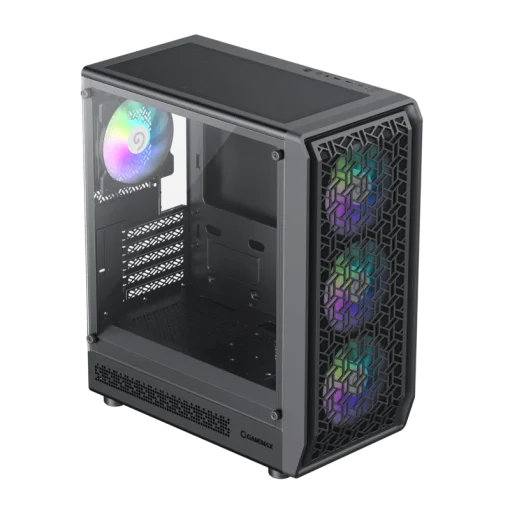 Cod. 324 Case GAMEMAX FORGE MB / lateral vidrio templado y frontal diseño parrilla ABS / 1*USB3.0 + 1*USB2.0 + 1*Tipo-C / Audio HD / Incluye: 4*ventiladores ARGB 120mm