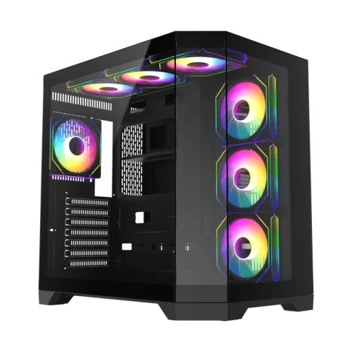 Cod. 311 Case GAMEMAX HYPE-A Black / ATX / 1*USB3.0, 2*USB2.0 / vidrios templados panorámico 270° / admite tarjetas NVIDIA Serie 4000 &amp; refri. líquida 360° / Incluye 4*Fans 120mm ARGB + Controlador V5.0 ARGB HUB-PWM + CR.