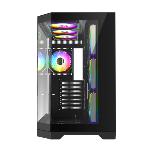 Cod. 311 Case GAMEMAX HYPE-A Black / ATX / 1*USB3.0, 2*USB2.0 / vidrios templados panorámico 270° / admite tarjetas NVIDIA Serie 4000 &amp; refri. líquida 360° / Incluye 4*Fans 120mm ARGB + Controlador V5.0 ARGB HUB-PWM + CR.