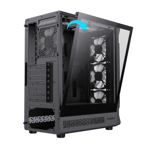 Cod. 354 Case GAMEMAX Starlight 2 AB / ATX / USB-C, USB3.0, USB2.0 / lat. vidrio templado y Fron. Diseño de panel acrílico transparente / Bloqueo interruptor de niños / admite refri. líquida 360° &amp; VGA 330mm / Incluye 6*Fans ARGB 120mm