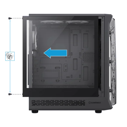 Cod. 354 Case GAMEMAX Starlight 2 AB / ATX / USB-C, USB3.0, USB2.0 / lat. vidrio templado y Fron. Diseño de panel acrílico transparente / Bloqueo interruptor de niños / admite refri. líquida 360° &amp; VGA 330mm / Incluye 6*Fans ARGB 120mm