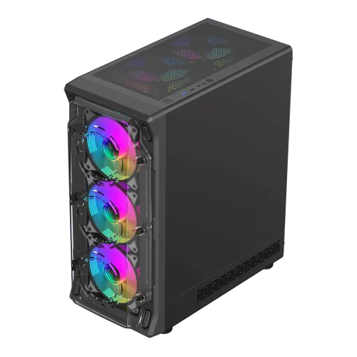 Cod. 354 Case GAMEMAX Starlight 2 AB / ATX / USB-C, USB3.0, USB2.0 / lat. vidrio templado y Fron. Diseño de panel acrílico transparente / Bloqueo interruptor de niños / admite refri. líquida 360° &amp; VGA 330mm / Incluye 6*Fans ARGB 120mm