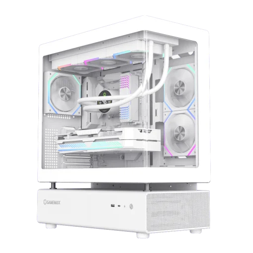 Cod. 319 Case GAMEMAX N80 WH / vidrio Curvo templado panor&aacute;mico / Dise&ntilde;o modular desmontable: / 1*USB3.0 + 1*Tipo-C Gen2 /&nbsp;audio HD / Montaje vertical de tarjeta GPU / Refrigeraci&oacute;n integral: cobertura de 270: 6*ventiladores 12mm. ARGB + HUB Fan PWM ARGB