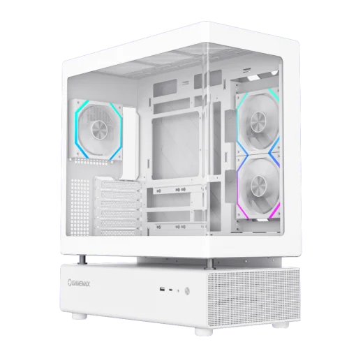 Cod. 319 Case GAMEMAX N80 WH / vidrio Curvo templado panor&aacute;mico / Dise&ntilde;o modular desmontable: / 1*USB3.0 + 1*Tipo-C Gen2 /&nbsp;audio HD / Montaje vertical de tarjeta GPU / Refrigeraci&oacute;n integral: cobertura de 270: 6*ventiladores 12mm. ARGB + HUB Fan PWM ARGB