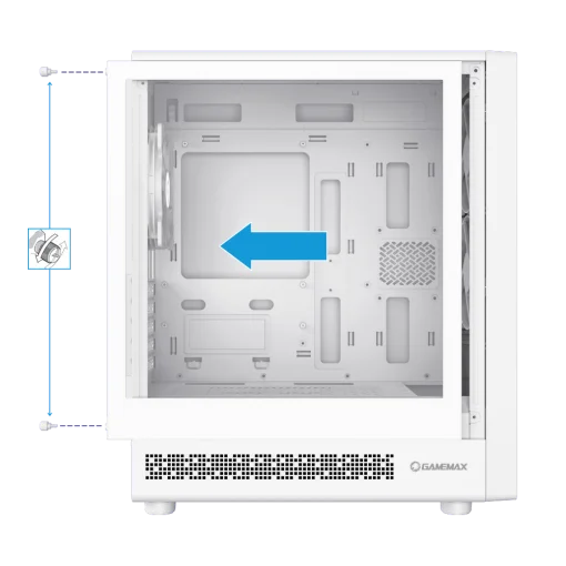 Cod. 326 Case GAMEMAX Focus MW / lateral vidrio templado, frontal Mesh ABS / 1*USB3.0 + 1*USB2.0 + 1*Tipo-C / Audio HD / Soporta enfriamiento liquido 240mm / Incluye: 3*ventiladores 120mm
