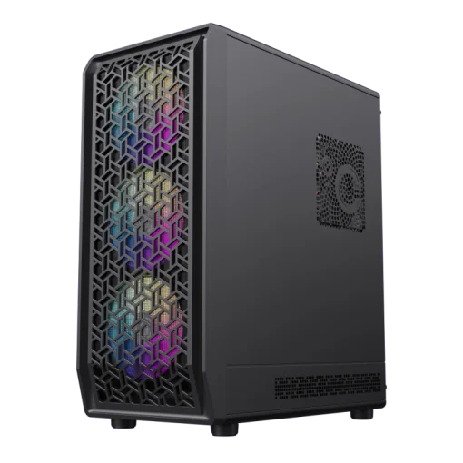 Cod. 351 Case GAMEMAX FORGE COC / M-ATX / USB-C, USB3.0, USB2.0 / lat. vidrio templado y fron. diseño parrila ABS / Bloqueo interruptor de niños / audio HD / COC 1*Turbo Fan P/MB / Incluye 4*Fans ARGB 120mm