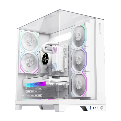 Cod. 372 Case GAMEMAX Infinity Pro WH / ATX / USB 3.0/USB-C / Dise&ntilde;o Vista Panor&aacute;mica 3 lados vidrios templados / admite: refri. l&iacute;quida 360&deg; &amp; VGA 400mm / Incluye 5*fans ARGB 120mm (2*Post., 3*Infe.) + Controlador RGB AURA Sync