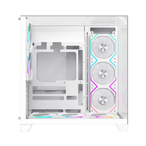 Cod. 372 Case GAMEMAX Infinity Pro WH / ATX / USB 3.0/USB-C / Dise&ntilde;o Vista Panor&aacute;mica 3 lados vidrios templados / admite: refri. l&iacute;quida 360&deg; &amp; VGA 400mm / Incluye 5*fans ARGB 120mm (2*Post., 3*Infe.) + Controlador RGB AURA Sync