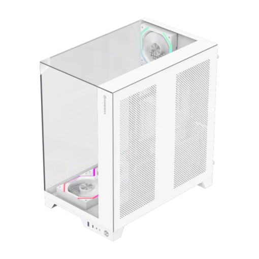 Cod. 372 Case GAMEMAX Infinity Pro WH / ATX / USB 3.0/USB-C / Dise&ntilde;o Vista Panor&aacute;mica 3 lados vidrios templados / admite: refri. l&iacute;quida 360&deg; &amp; VGA 400mm / Incluye 5*fans ARGB 120mm (2*Post., 3*Infe.) + Controlador RGB AURA Sync