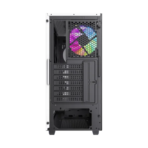 Cod. 401 Case GAMEMAX Diamond CP White / ATX / Panel frontal Efecto corte en diamante y tira LED ARGB / Diseño puerta deslizante / tapa lateral vidrio templado / USB3.0 + USB 2.0 / admite VGA 340mm / Incluye 4*Fans (1*Fan Turbo 14CM COC P/MB + 3*Fans 12CM