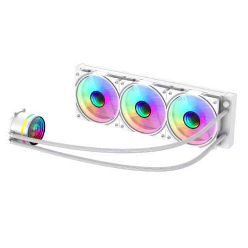 Cod.172 Sistema de Enfriamiento Líquido GAMEMAX ICEBURG 360 Infinity WH / FAN 3*120MM PWM / Sincronización ARGB AURA Sync / Conector 5V, 3 pines / 12V 4 pines / Compatible Intel LGA 1700 / AMD AM5 / ARGB
