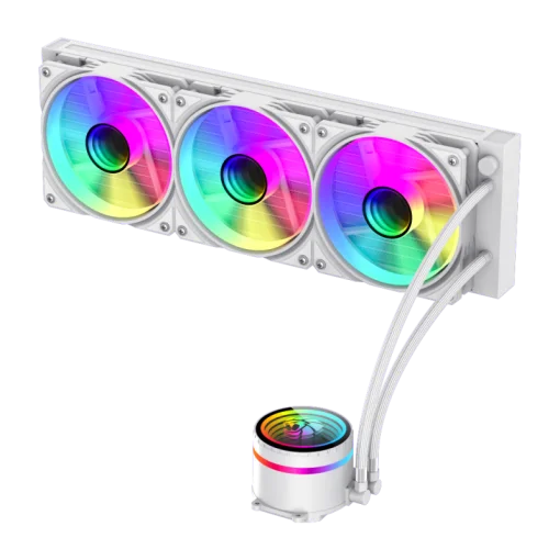 Cod.172 Sistema de Enfriamiento Líquido GAMEMAX ICEBURG 360 Infinity WH / FAN 3*120MM PWM / Sincronización ARGB AURA Sync / Conector 5V, 3 pines / 12V 4 pines / Compatible Intel LGA 1700 / AMD AM5 / ARGB
