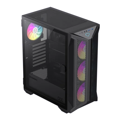 Cod. 399 Case GAMEMAX Brufen COC / E-ATX / Panel frontal Mesh corte en diamante / vidrio templado con bisagra lateral / 2*USB3.0, USB-C, USB2.0 / Incluye 5*Fans (1*Fan Turbo 14CM COC P/MB + 4 Fans 12CM ARGB + Controlador V5.0 PWM+ARGB hub + Control remoto