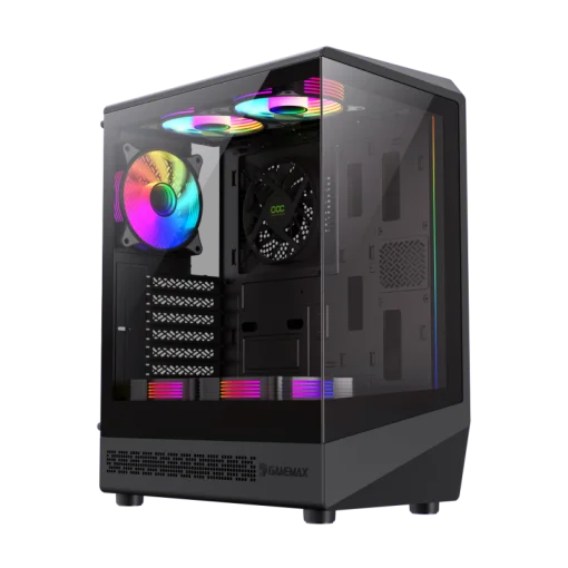 Cod. 349 Case GAMEMAX Vista COC AB / ATX / USB-C, USB3.0, USB2.0 / panorámica de 262° vidrio templado / Arquitectura de refrigeración y overclocking COC 1*Turbo Fan P/MB / Incluye 5*Fans 120mm ARGB