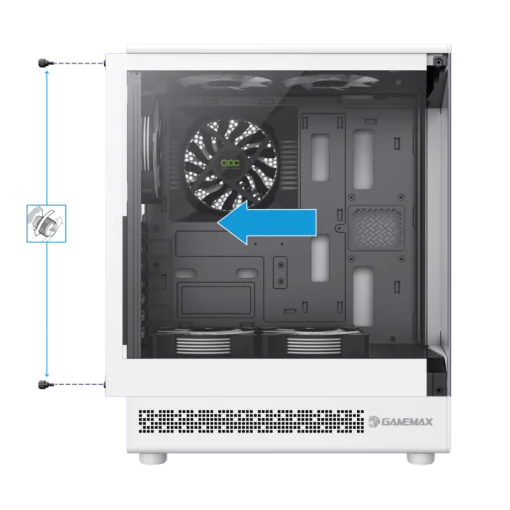 Cod. 350 Case GAMEMAX Vista COC AW WH/ ATX / USB-C, USB3.0, USB2.0 / panorámica de 262° vidrio templado / Arquitectura de refrigeración y overclocking COC 1*Turbo Fan P/MB / Incluye 5*Fans 120mm ARGB