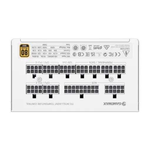 Cod. 156 Fuente de Poder GAMEMAX GX750 PRO WH (ATX3.1 PCIe5.1) Modular / 750Watts / Certificada 80 Plus Gold / Compatible ATX3.1 y PCIe5.1 (conexi&oacute;n 12V-2x6 P/tarjetas GPU RTX40) /135MM Ventilador /100-240V / ATX