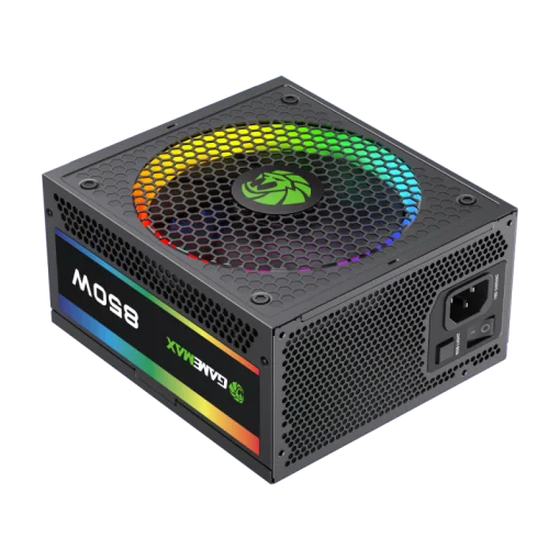 Cod. 166  Fuente de Poder GAMEMAX RGB-SMART 850 PRO (ATX3.1 PCIe5.1) BK / Full Modular / 850WATTS / Certificada 80+ Gold / Compatible ATX3.1 y PCIe5.1 (EPS 12V 2.92 P/ultima tarjetas RTX 40/50) / 14CM ARGB FAN (25 Modos de iluminaci&oacute;n) Aura SYNC ASUS, GIG