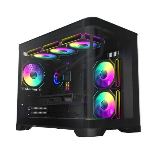 Cod. 346 Case GAMEMAX HYPE-M BK / M-ATX&nbsp;/ 1*USB3.0, 2*USB2.0 / vidrio templado curvo panor&aacute;mico /&nbsp;admite tarjetas NVIDIA Serie 4000 &amp; refri. l&iacute;quida 360&deg; / Incluye 3*Fans 120mm&nbsp;ARGB + Controlador PWM ARGB HUB