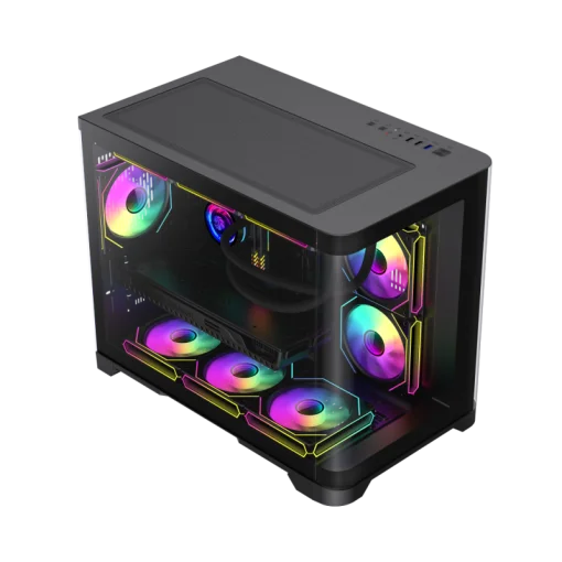 Cod. 346 Case GAMEMAX HYPE-M BK / M-ATX&nbsp;/ 1*USB3.0, 2*USB2.0 / vidrio templado curvo panor&aacute;mico /&nbsp;admite tarjetas NVIDIA Serie 4000 &amp; refri. l&iacute;quida 360&deg; / Incluye 3*Fans 120mm&nbsp;ARGB + Controlador PWM ARGB HUB