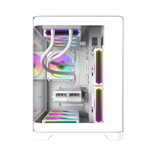 Cod. 347 Case GAMEMAX HYPE-M WH / M-ATX&nbsp;/ 1*USB3.0, 2*USB2.0 / vidrio templado curvo panor&aacute;mico /&nbsp;admite tarjetas NVIDIA Serie 4000 &amp; refri. l&iacute;quida 360&deg; / Incluye 3*Fans 120mm&nbsp;ARGB + Controlador PWM ARGB HUB