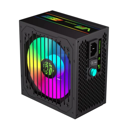 Cod. 140 Fuente de Poder GAMEMAX VP-600-M-RGB BK&nbsp;/ Semi-Modular / Certificado 80 Plus Bronze / 600Watts / 12CM Ventilador RGB / ATX P/PC