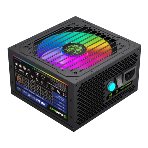 Cod. 140 Fuente de Poder GAMEMAX VP-600-M-RGB BK&nbsp;/ Semi-Modular / Certificado 80 Plus Bronze / 600Watts / 12CM Ventilador RGB / ATX P/PC