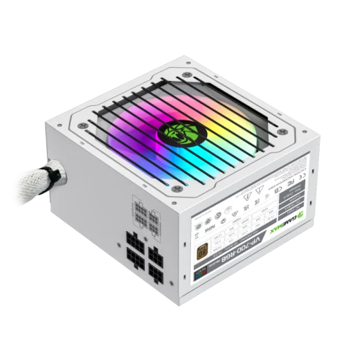 Cod. 145 Fuente de Poder GAMEMAX VP-700-M-RGB WH&nbsp;/ Semi-Modular / Certificado 80 Plus Bronze / 700Watts / 12CM Ventilador RGB / ATX P/PC