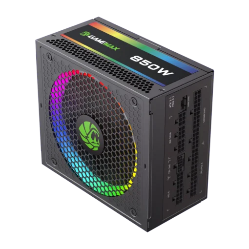 Cod. 166  Fuente de Poder GAMEMAX RGB-SMART 850 PRO (ATX3.1 PCIe5.1) BK / Full Modular / 850WATTS / Certificada 80+ Gold / Compatible ATX3.1 y PCIe5.1 (EPS 12V 2.92 P/ultima tarjetas RTX 40/50) / 14CM ARGB FAN (25 Modos de iluminaci&oacute;n) Aura SYNC ASUS, GIG