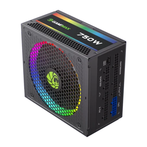 Cod. 160 Fuente de Poder GAMEMAX RGB-750 PRO BK / Modular / 750WATTS / Certificada 80 Plus Gold / 14CM ARGB FAN (25 Modos de iluminaci&oacute;n)&nbsp;Aura SYNC ASUS, GIGABYTE, MSI ASRock