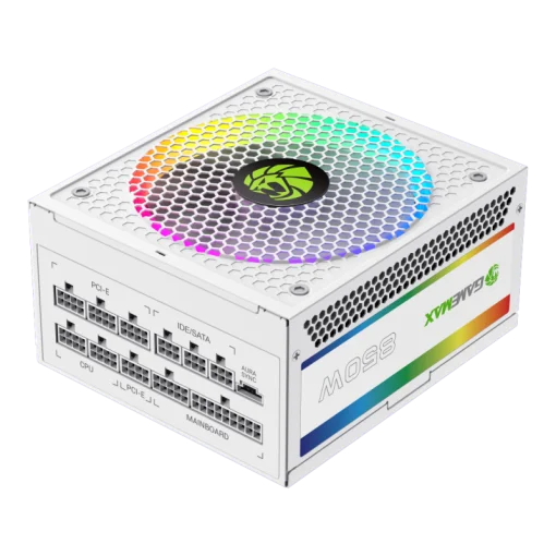 Cod. 159 Fuente de Poder GAMEMAX RGB-850 PRO WH / Modular / 850WATTS / Certificada 80 + Gold / 14CM ARGB FAN /sincronizaci&oacute;n con placas base RGB compatibles de ASUS, GIGABYTE, MSI y ASRock