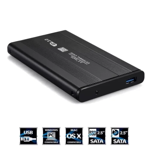 Cod.015 Capsula para Disco Duro Externo SATA 2.5" / USB 3.0 HDD/SSD / Aluminio / Black